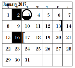 District School Academic Calendar for Harris County Juvenile Probation for January 2017