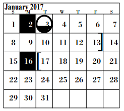 District School Academic Calendar for Dewalt Alter for January 2017