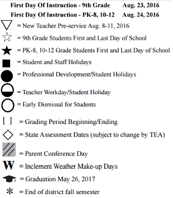 District School Academic Calendar Legend for La Porte Junior High