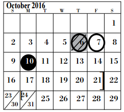 District School Academic Calendar for Elementary Campus #7 for October 2016