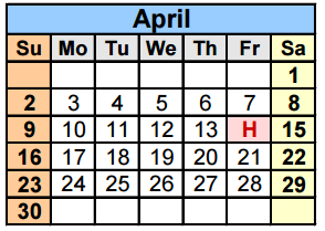District School Academic Calendar for Hudson Bend Middle for April 2017