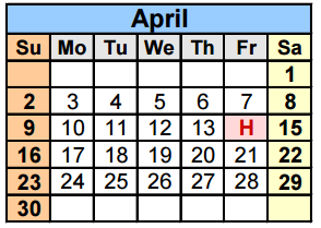 District School Academic Calendar for Travis Co J J A E P for April 2017