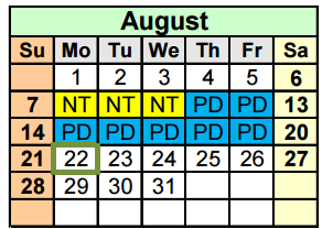 District School Academic Calendar for Serene Hills Elementary for August 2016