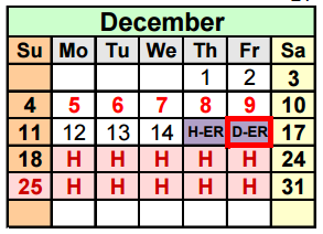 District School Academic Calendar for Hudson Bend Middle for December 2016