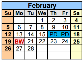 District School Academic Calendar for Travis Co J J A E P for February 2017