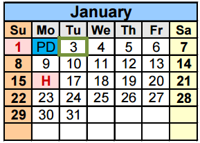 District School Academic Calendar for Travis Co J J A E P for January 2017