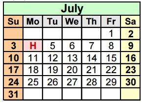 District School Academic Calendar for Serene Hills Elementary for July 2016