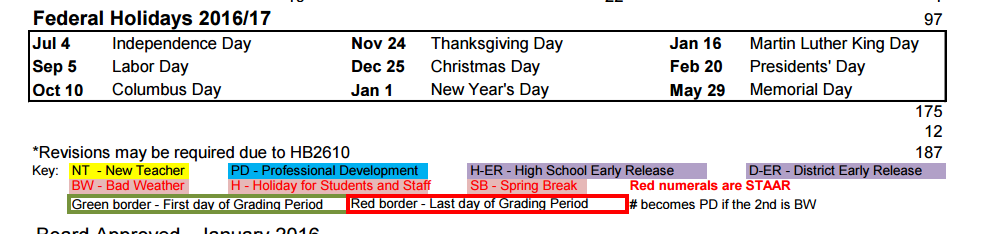 District School Academic Calendar Key for Bee Cave Elementary