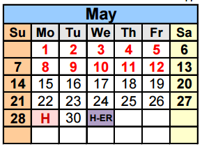 District School Academic Calendar for Lake Travis Middle for May 2017