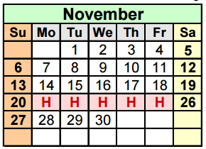 District School Academic Calendar for Travis Co J J A E P for November 2016