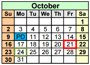 District School Academic Calendar for Travis Co J J A E P for October 2016