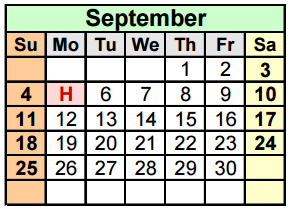 District School Academic Calendar for Hudson Bend Middle for September 2016