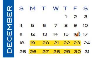 District School Academic Calendar for Huggins Elementary for December 2016