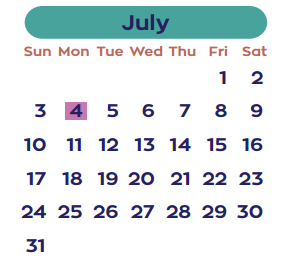 District School Academic Calendar for D D Hachar Elementary School for July 2016
