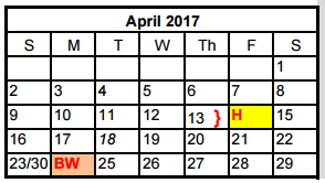 District School Academic Calendar for Block House Creek Elementary School for April 2017