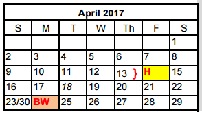 District School Academic Calendar for Four Points Middle School for April 2017