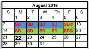 District School Academic Calendar for Deer Creek Elementary School for August 2016