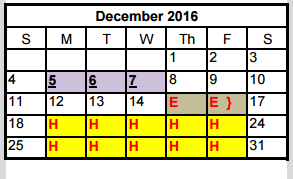 District School Academic Calendar for Westside Elementary for December 2016