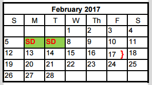 District School Academic Calendar for Westside Elementary for February 2017