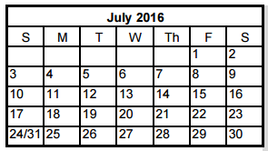 District School Academic Calendar for Running Brushy Middle School for July 2016