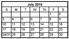 District School Academic Calendar for Winkley Elementary School for July 2016