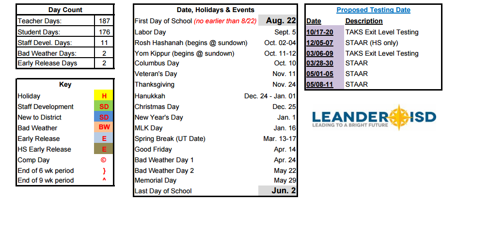 District School Academic Calendar Key for Reed Elementary