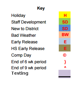 District School Academic Calendar Legend for Reagan Elementary School