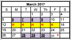 District School Academic Calendar for New Hope High School for March 2017