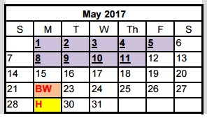 District School Academic Calendar for Canyon Ridge Middle School for May 2017