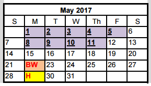 District School Academic Calendar for New Hope High School for May 2017