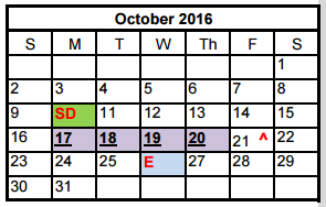 District School Academic Calendar for Running Brushy Middle School for October 2016