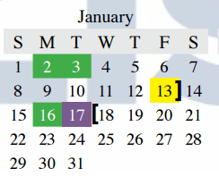 District School Academic Calendar for Denton Co J J A E P for January 2017