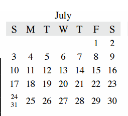 District School Academic Calendar for Timber Creek Elementary for July 2016