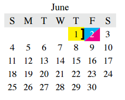 District School Academic Calendar for Denton Co J J A E P for June 2017