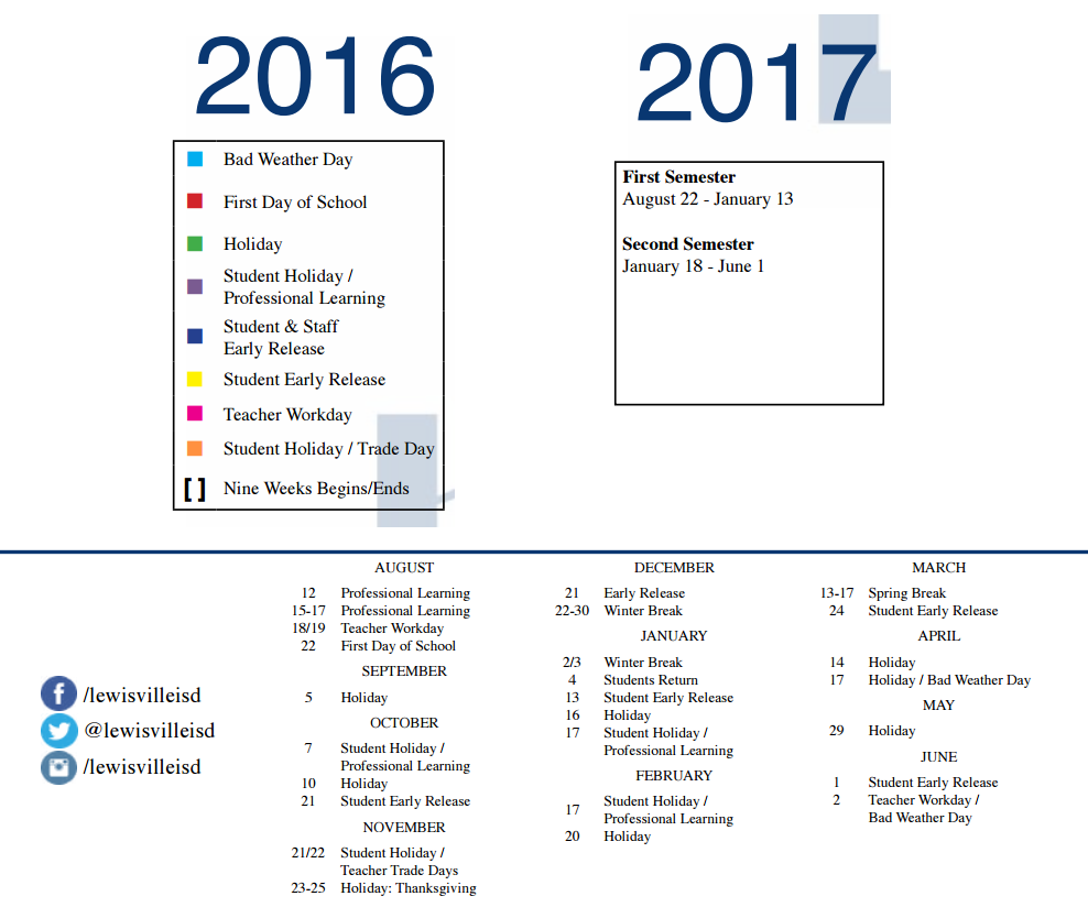 District School Academic Calendar Key for The Colony High School