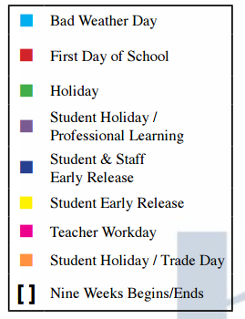 District School Academic Calendar Legend for Timber Creek Elementary