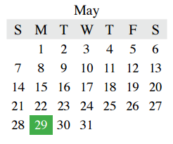 District School Academic Calendar for Denton Co J J A E P for May 2017
