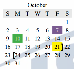 District School Academic Calendar for Legends Property for October 2016