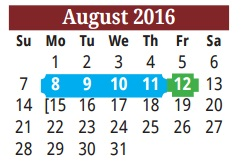 District School Academic Calendar for Cameron Co J J A E P for August 2016