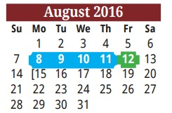 District School Academic Calendar for El #8 for August 2016