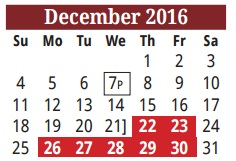 District School Academic Calendar for Olmito Elementary for December 2016