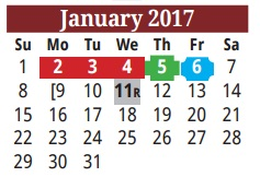 District School Academic Calendar for El #8 for January 2017