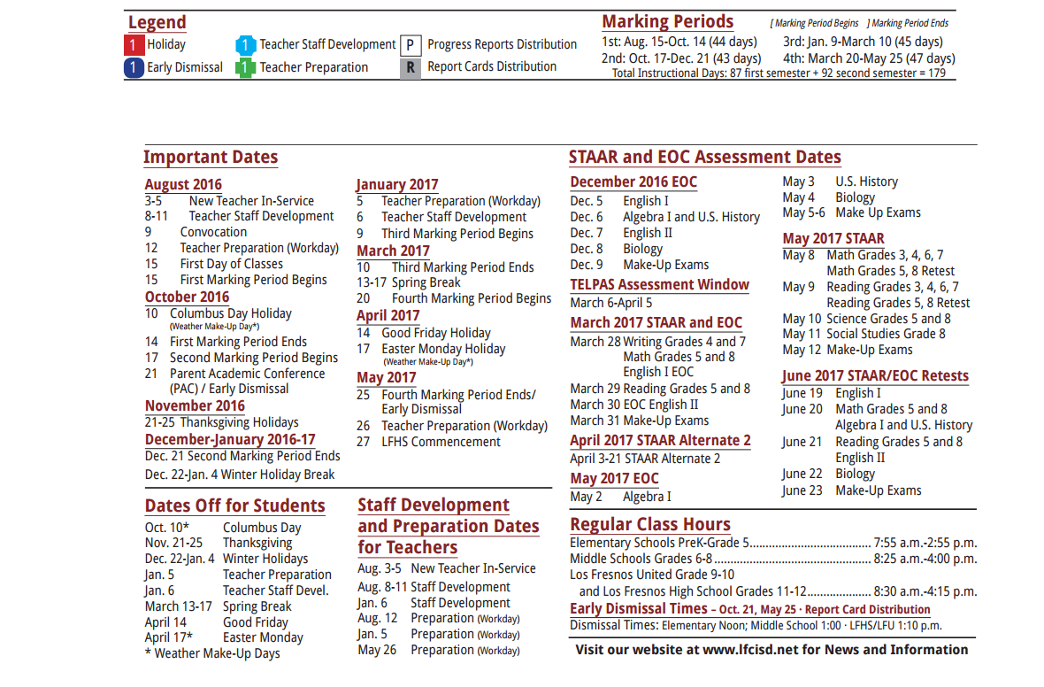 District School Academic Calendar Key for Los Fresnos HS