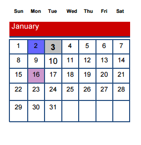 District School Academic Calendar for Whiteside Elementary for January 2017