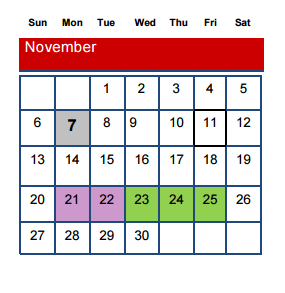District School Academic Calendar for Lubbock Co J J A E P for November 2016