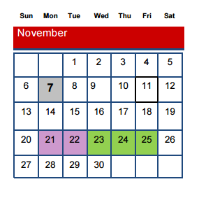 District School Academic Calendar for Whiteside Elementary for November 2016