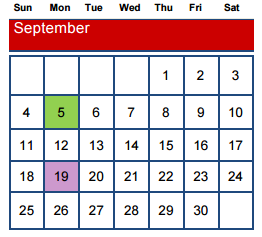District School Academic Calendar for Smith Elementary for September 2016