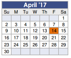 District School Academic Calendar for Tom R Ellisor Elementary for April 2017