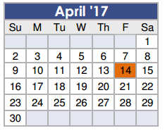 District School Academic Calendar for Willie E Williams Elementary for April 2017