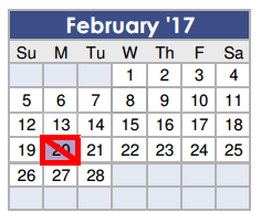 District School Academic Calendar for Tom R Ellisor Elementary for February 2017